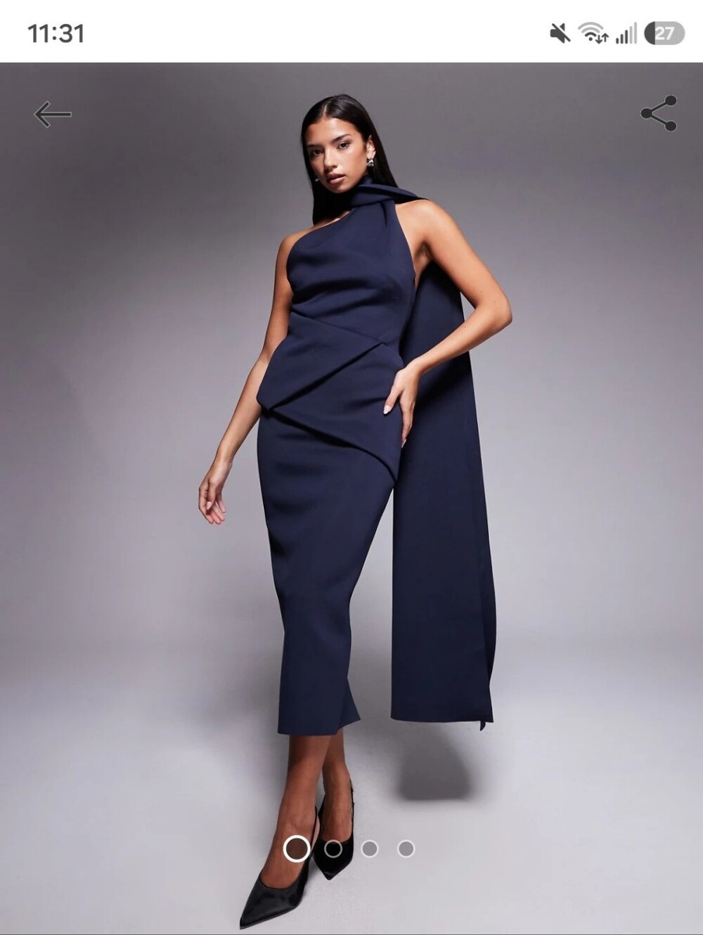Asos NWT Elegant Navy One-Shoulder Midi Dress with Drape Scarf